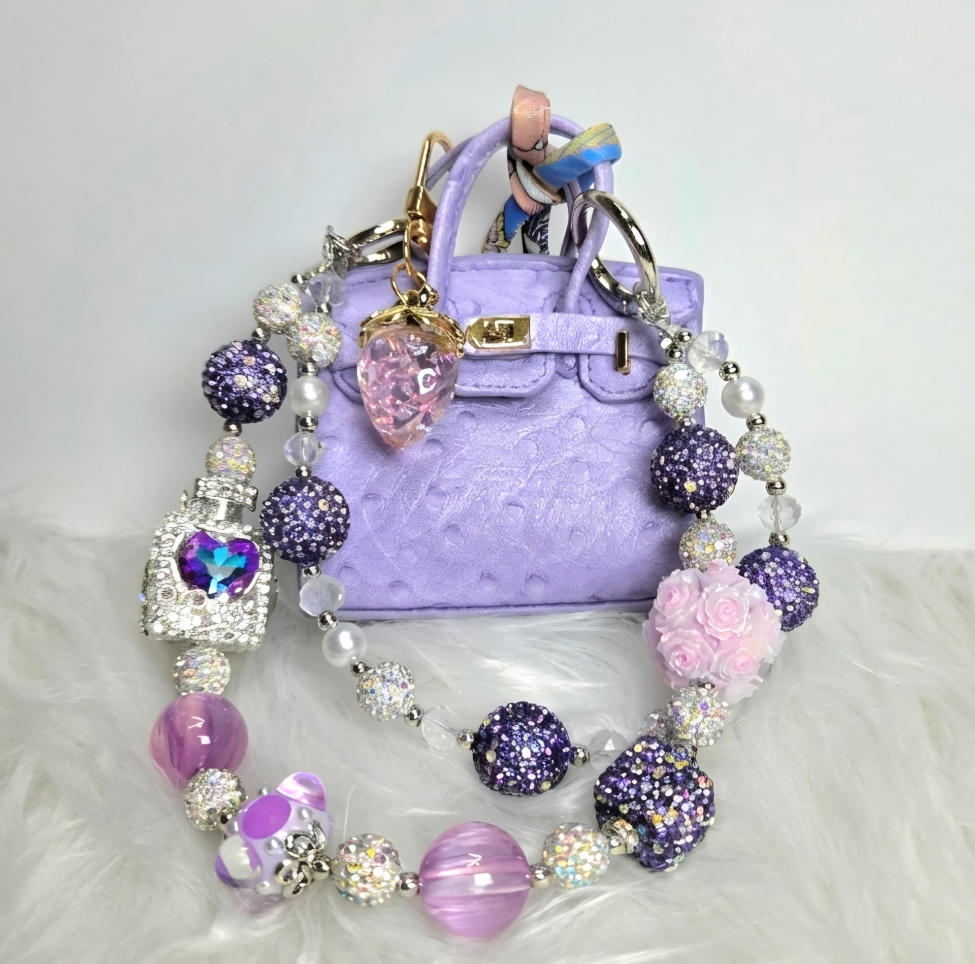 Lavender Ostrich Mini Bag & Charm Strap