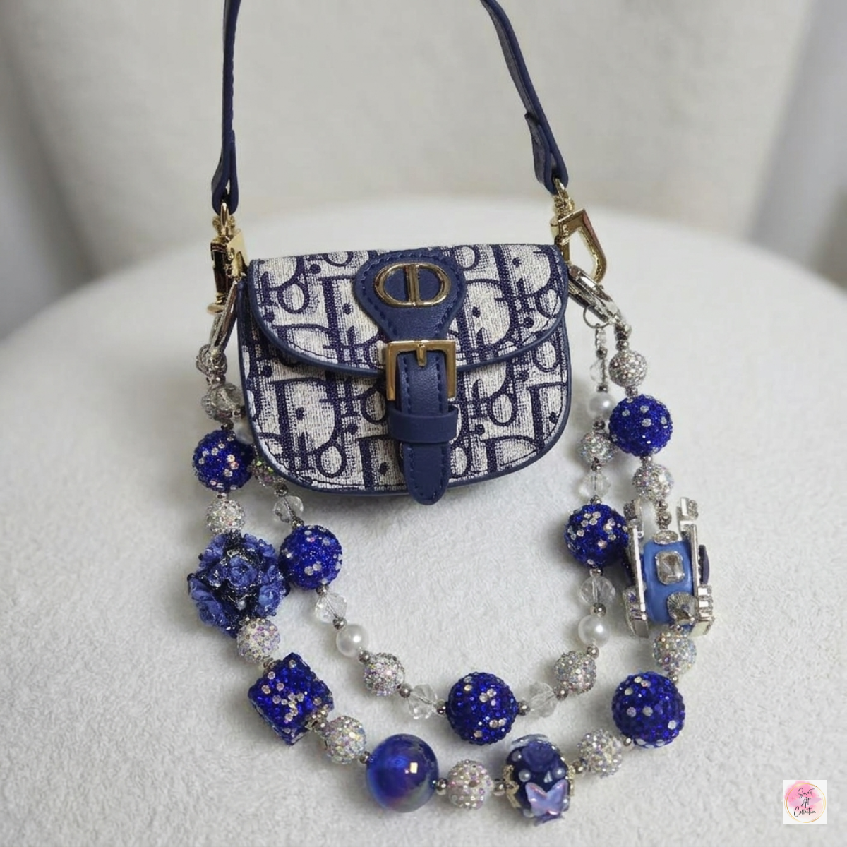 Navy Monogram Mini Saddle Bag