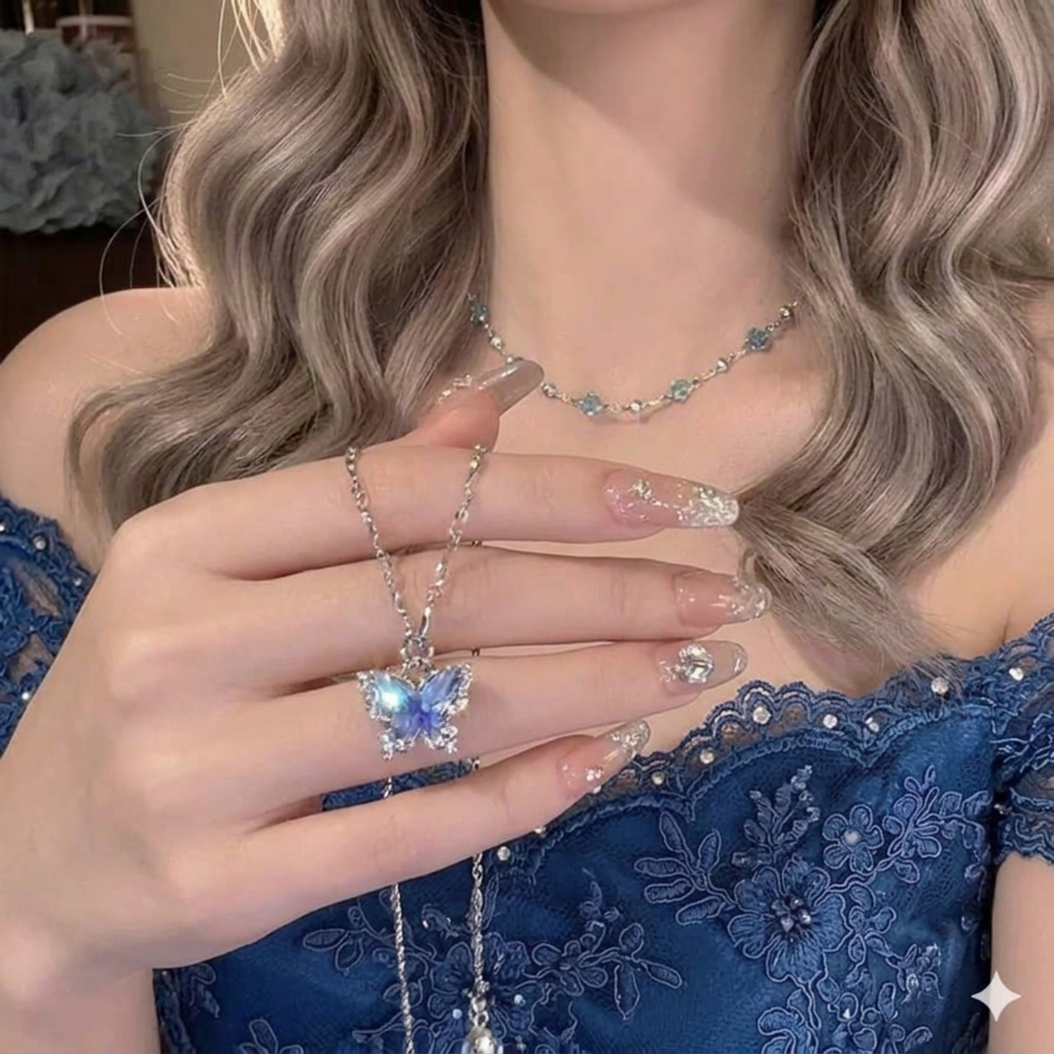 Blue Butterfly Layered Necklace