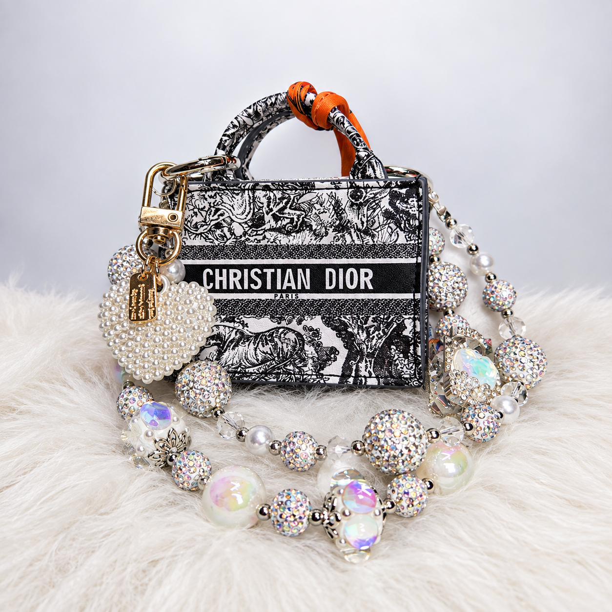 Noir Toile Print Mini Tote Charm
