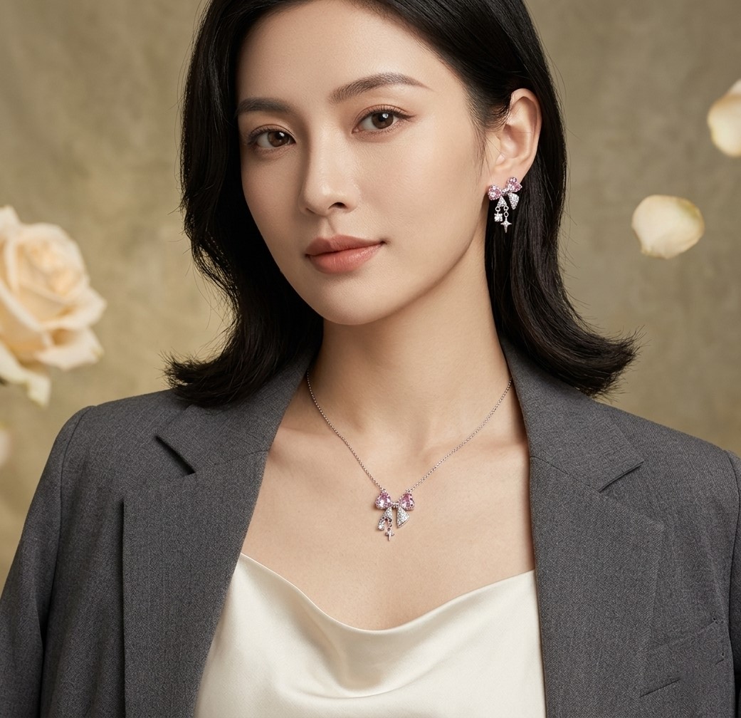 Pink Bow Pendant Set
