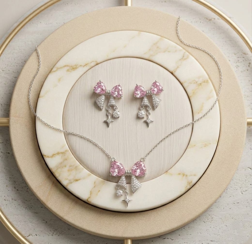 Pink Bow Pendant Set view 3