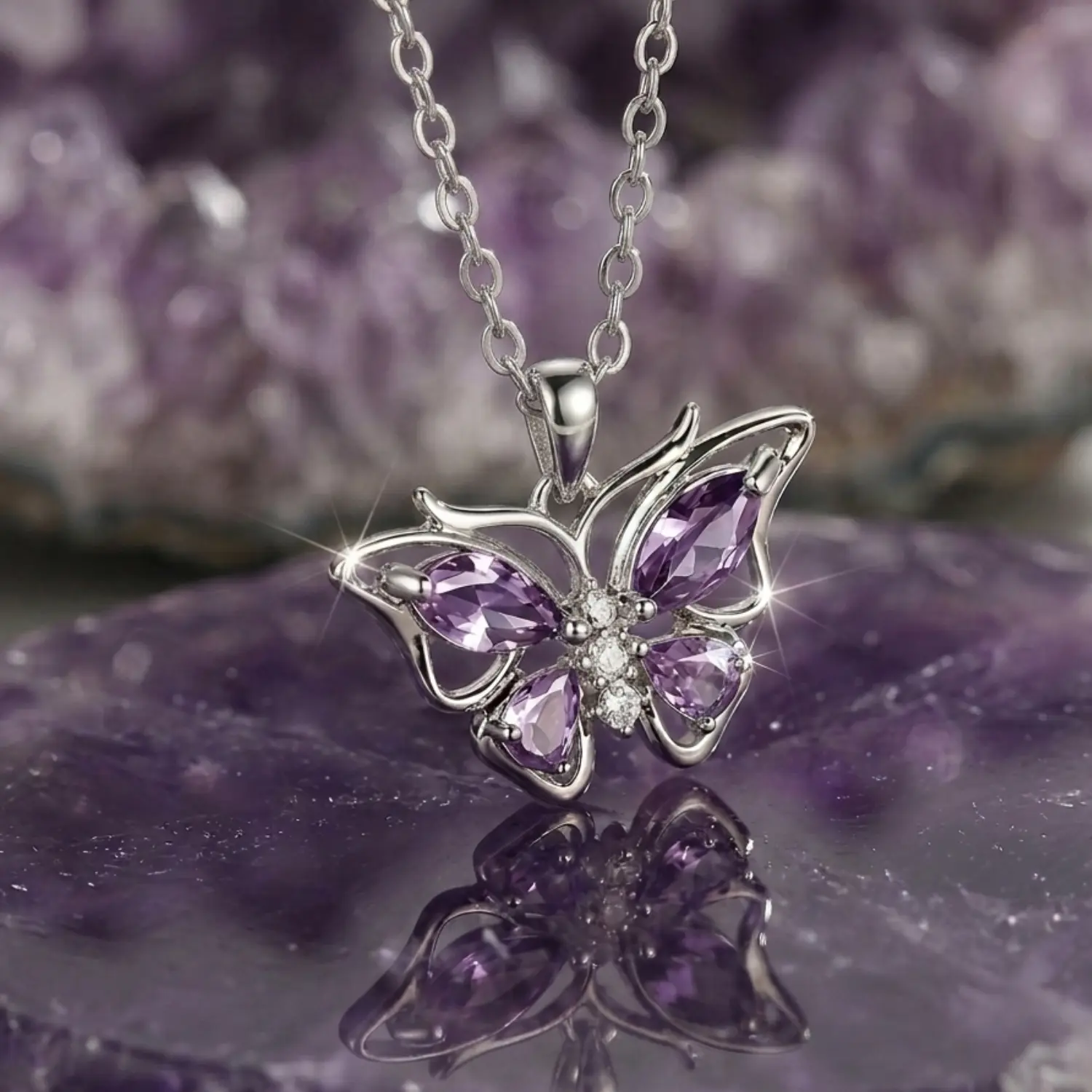 Amethyst Butterfly Necklace view 3