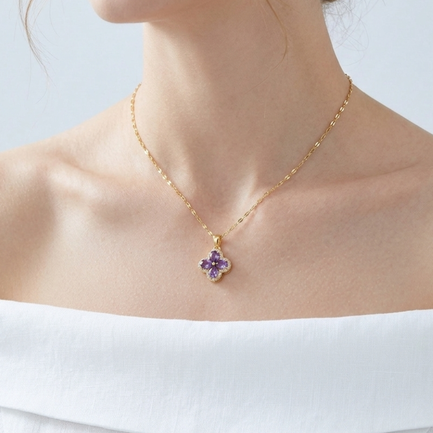 Amethyst Clover Necklace view 2