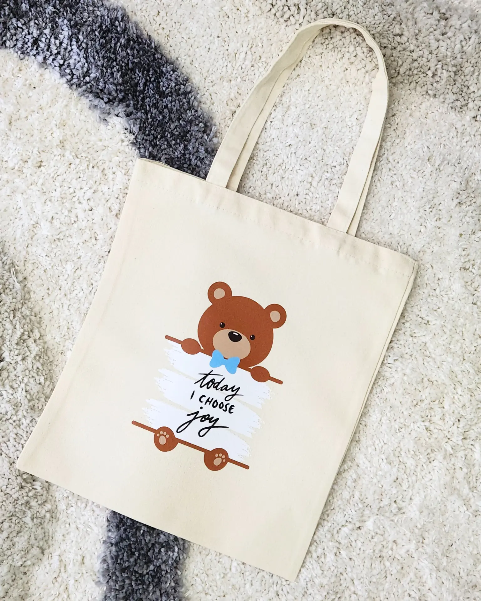 Joyful Bear Canvas Tote