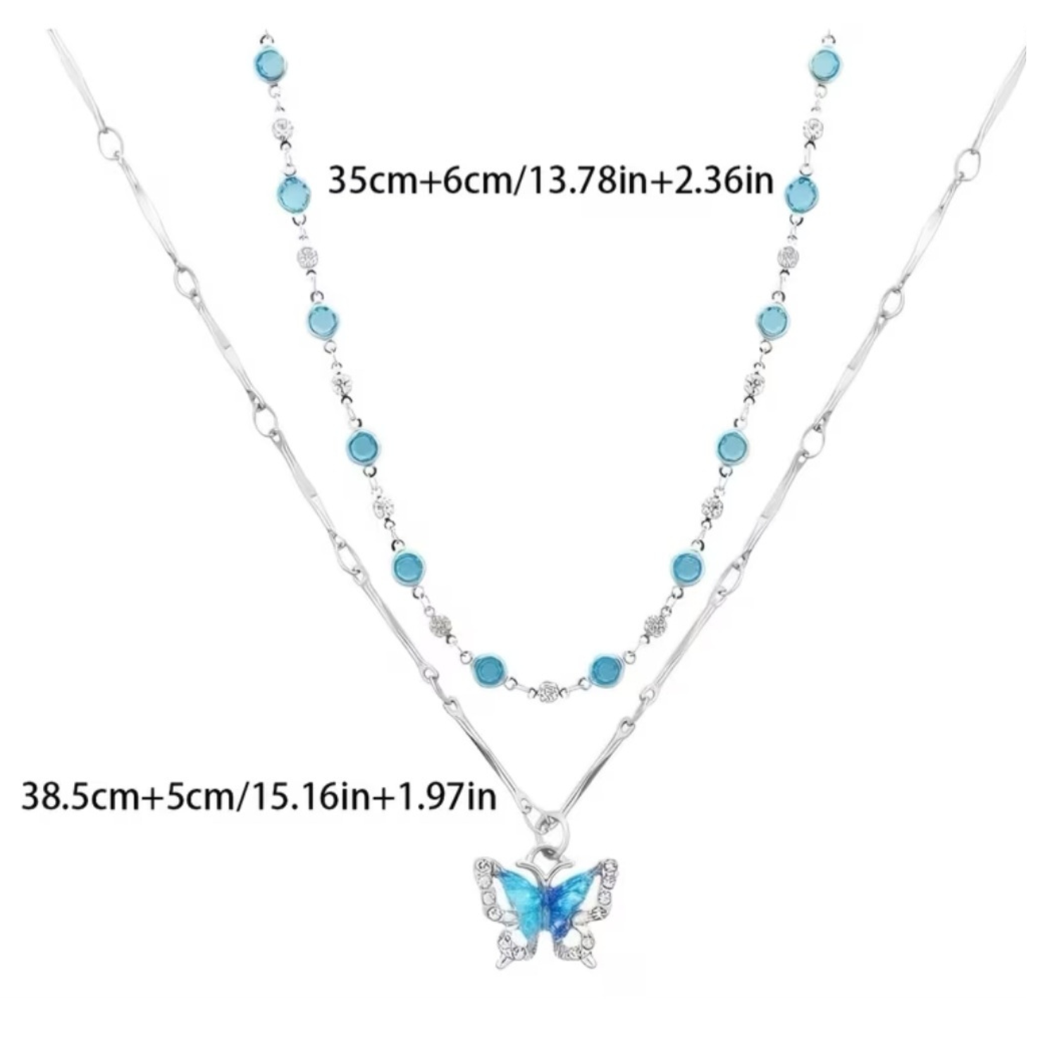 Blue Butterfly Layered Necklace view 3