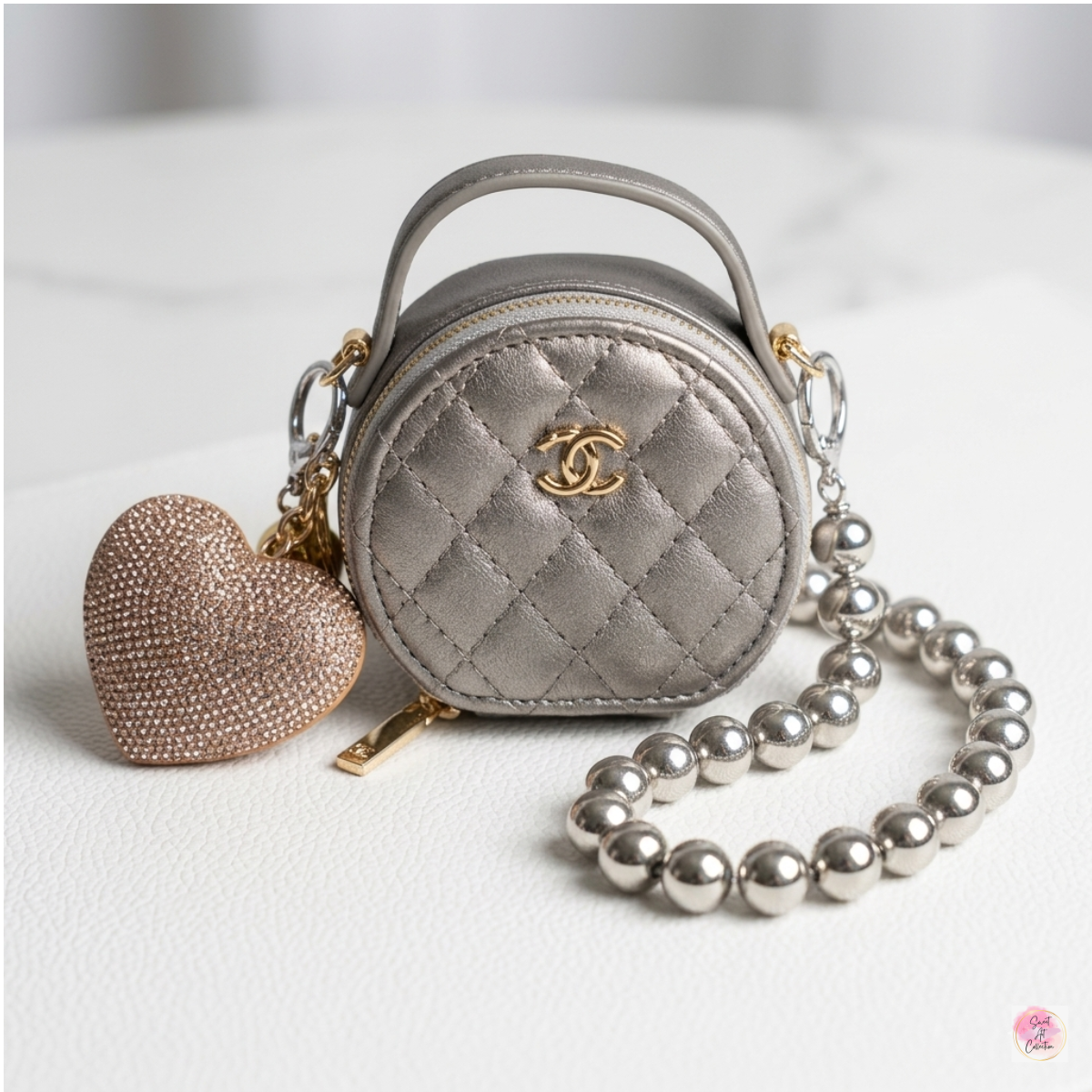 Silver Quilted Round Mini Bag