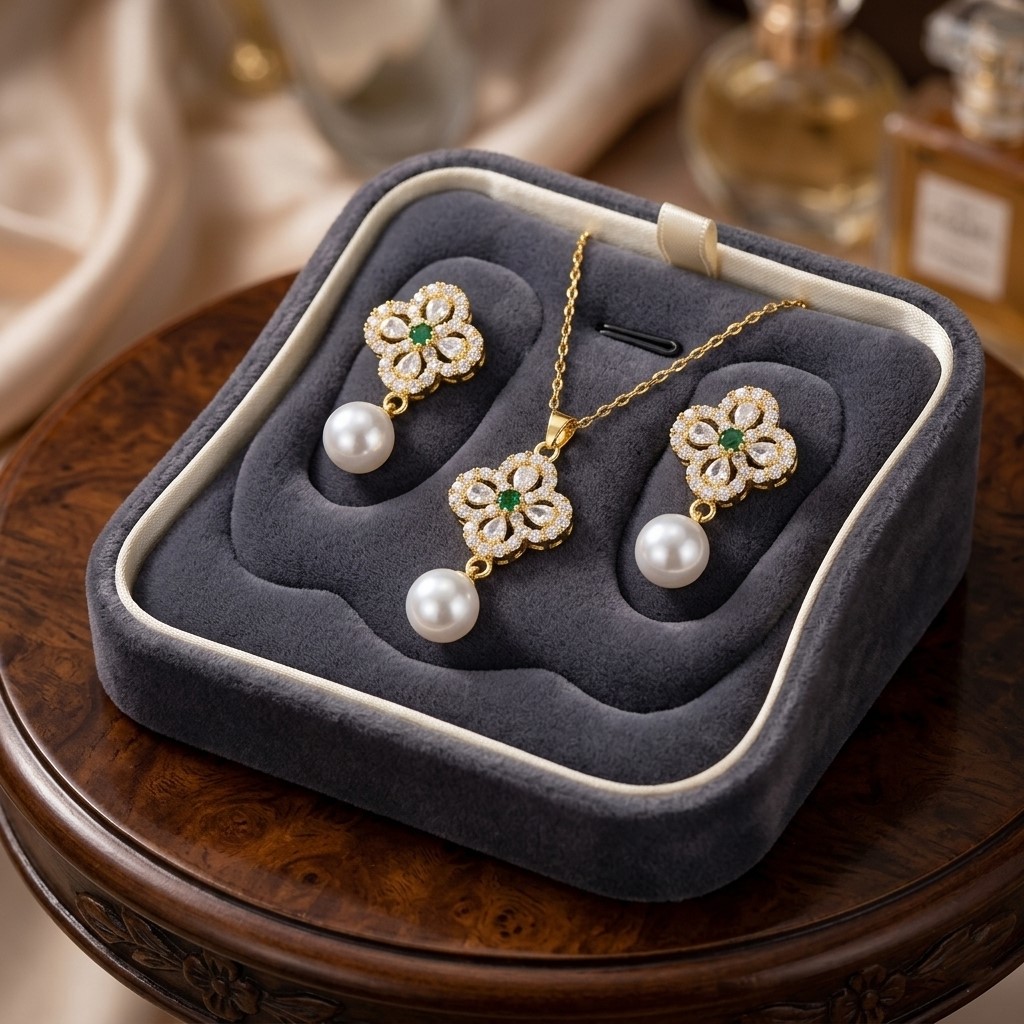 Golden Clover & Pearl Set view 3