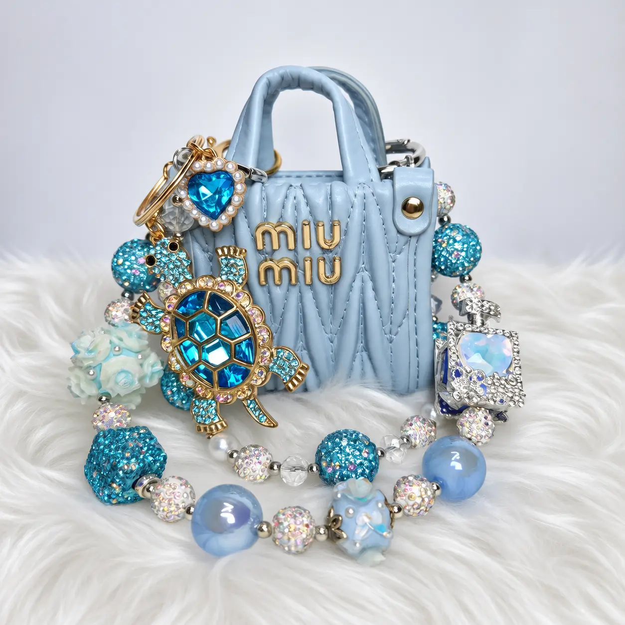 Sky Blue Quilted Mini Tote Charm