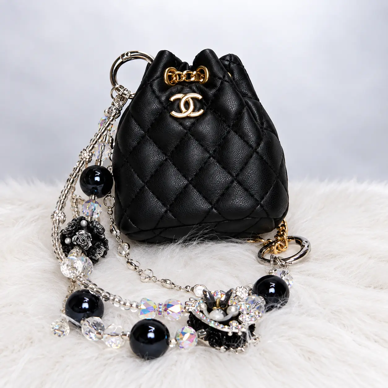 Black Quilted Mini Bucket Charm