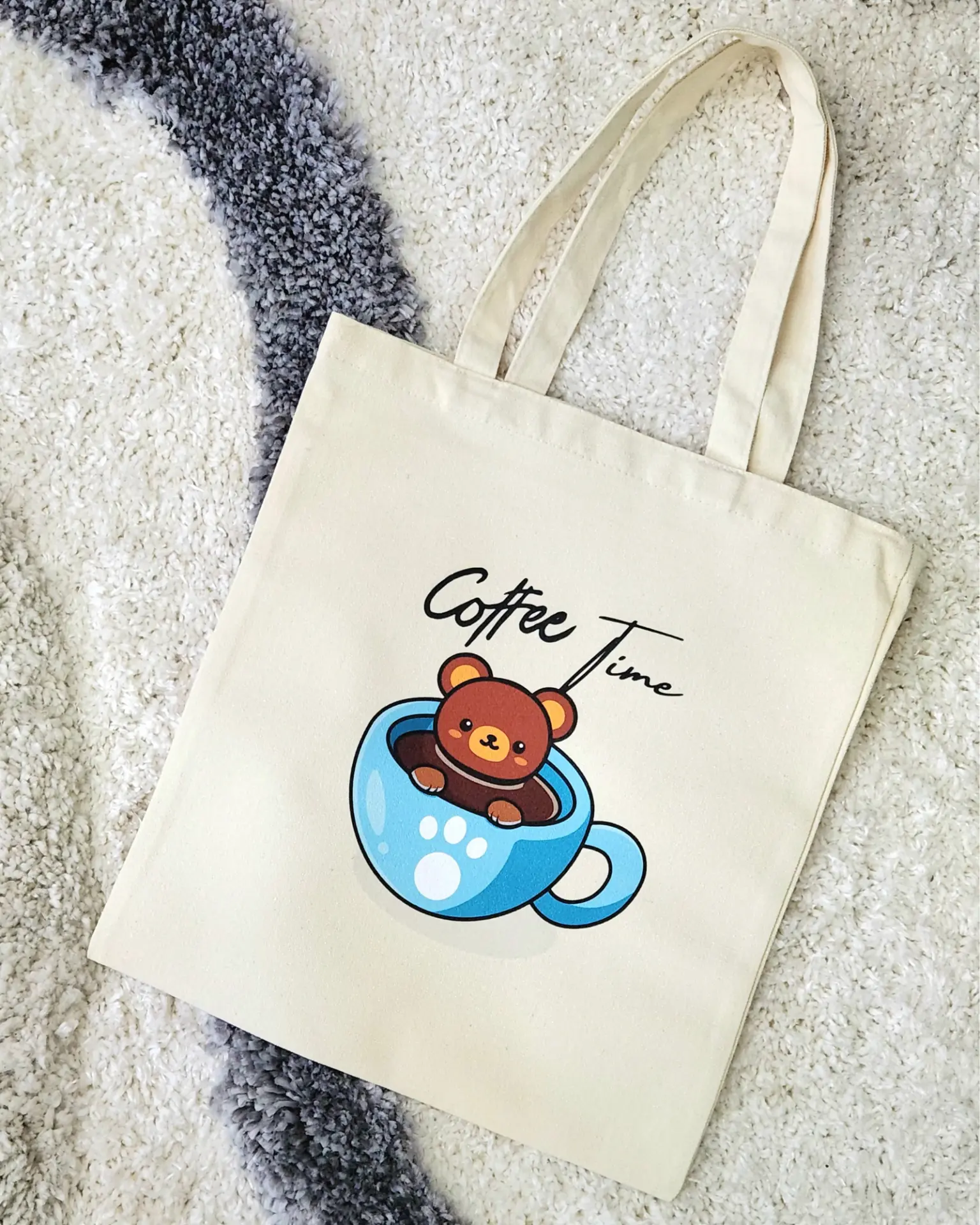 Coffee Time Bear Canvas Tote