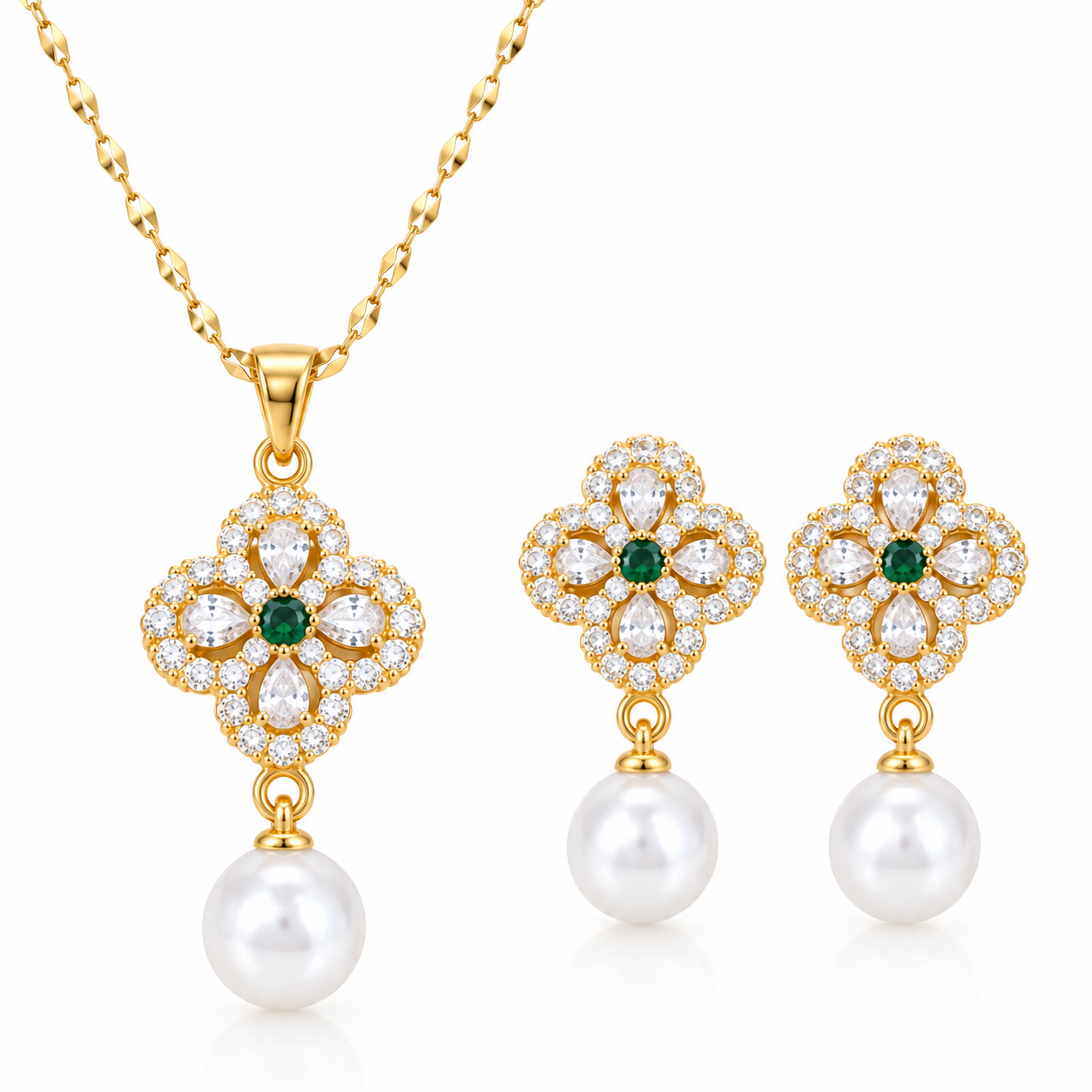 Golden Clover & Pearl Set