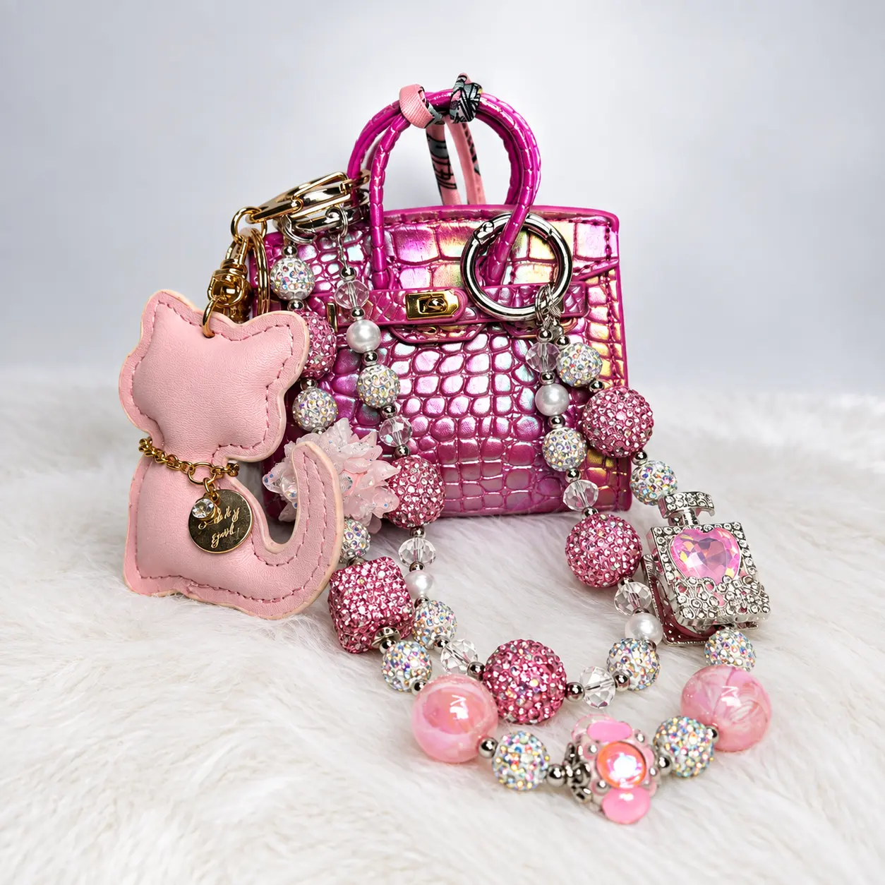 Fuchsia Croc Mini Bag & Charm Strap