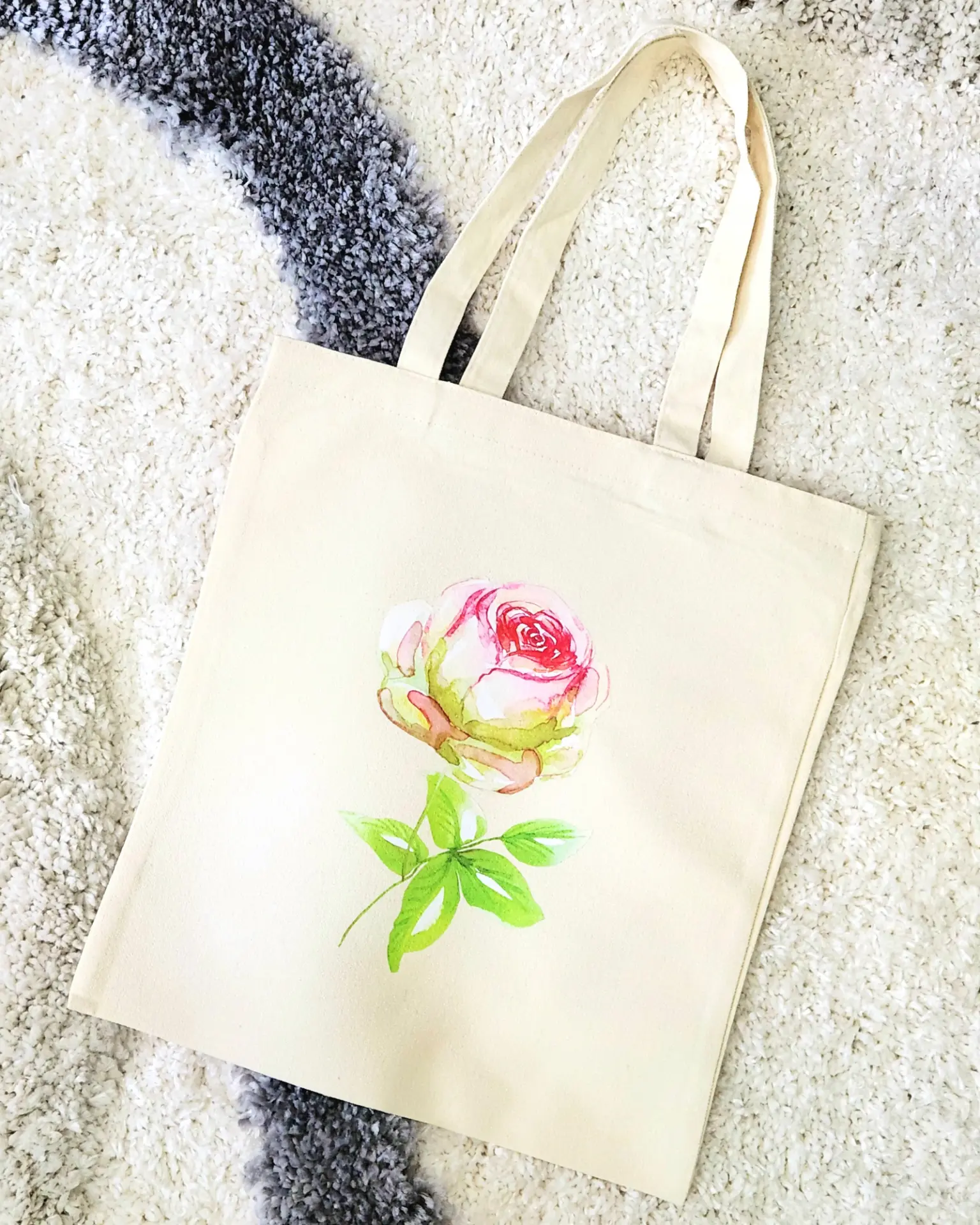 Watercolour Rose Canvas Tote