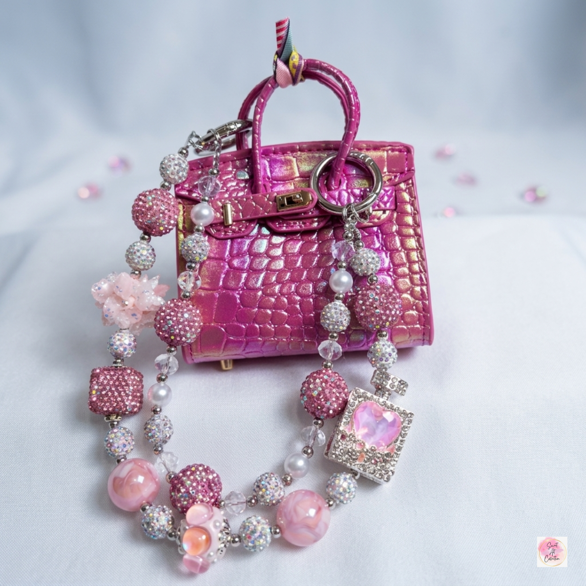 Pink Shimmer Mini Bag & Charm Strap