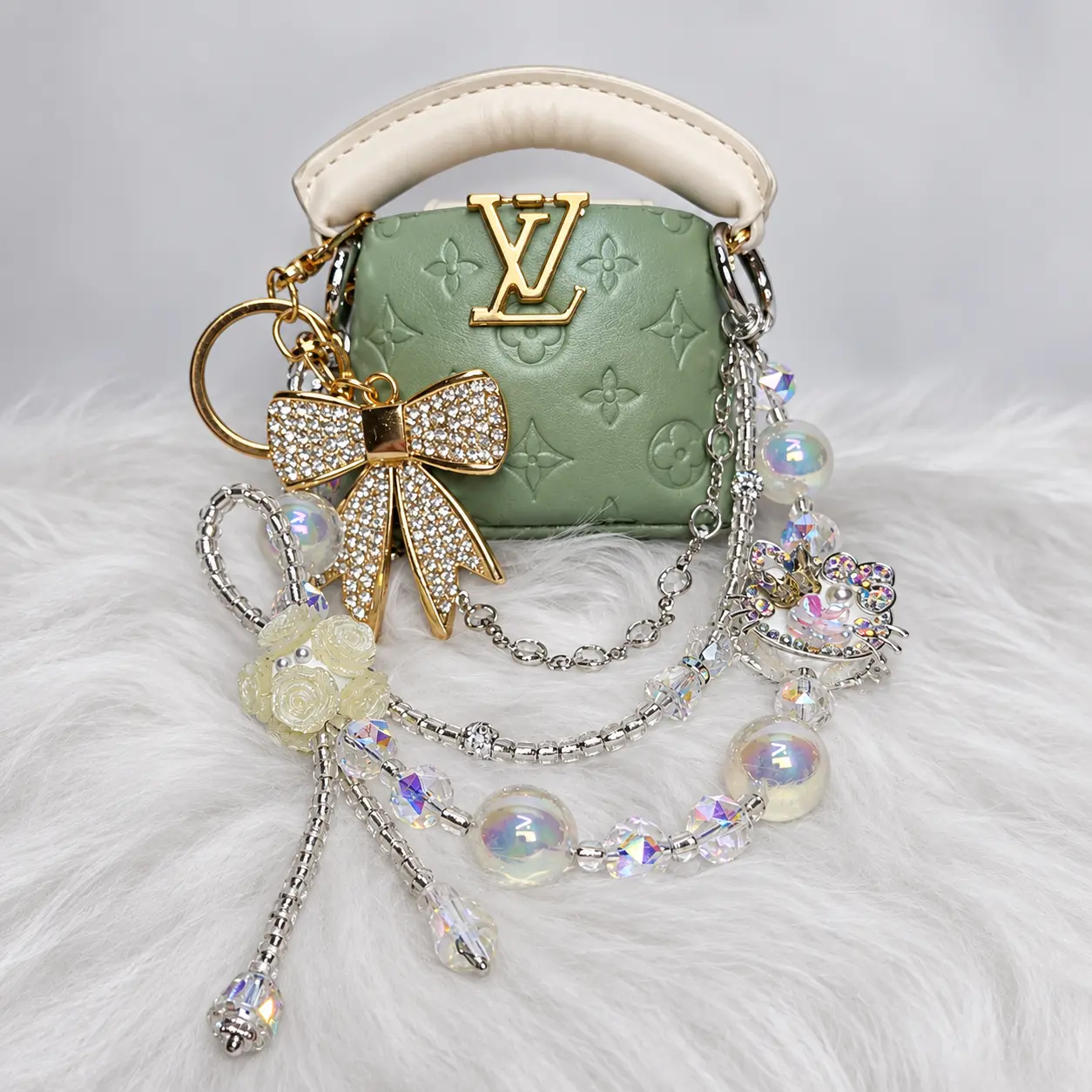 Sage Green Mini Bag & Bow Charm